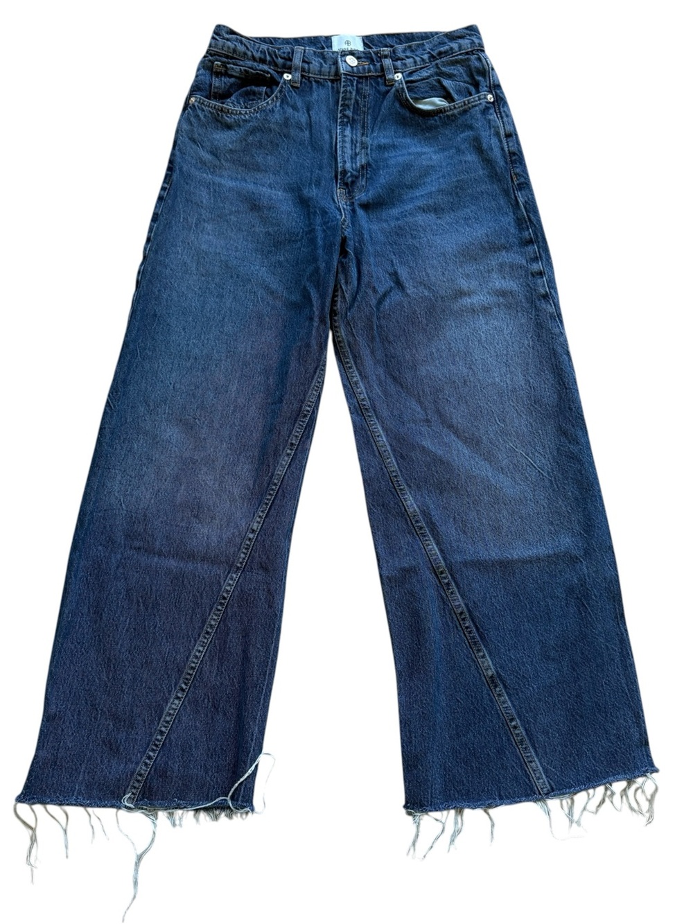 ANINE BING Brie Jeans 27 Blue High Rise Wide Leg Raw Hem Seamed Denim Cotton